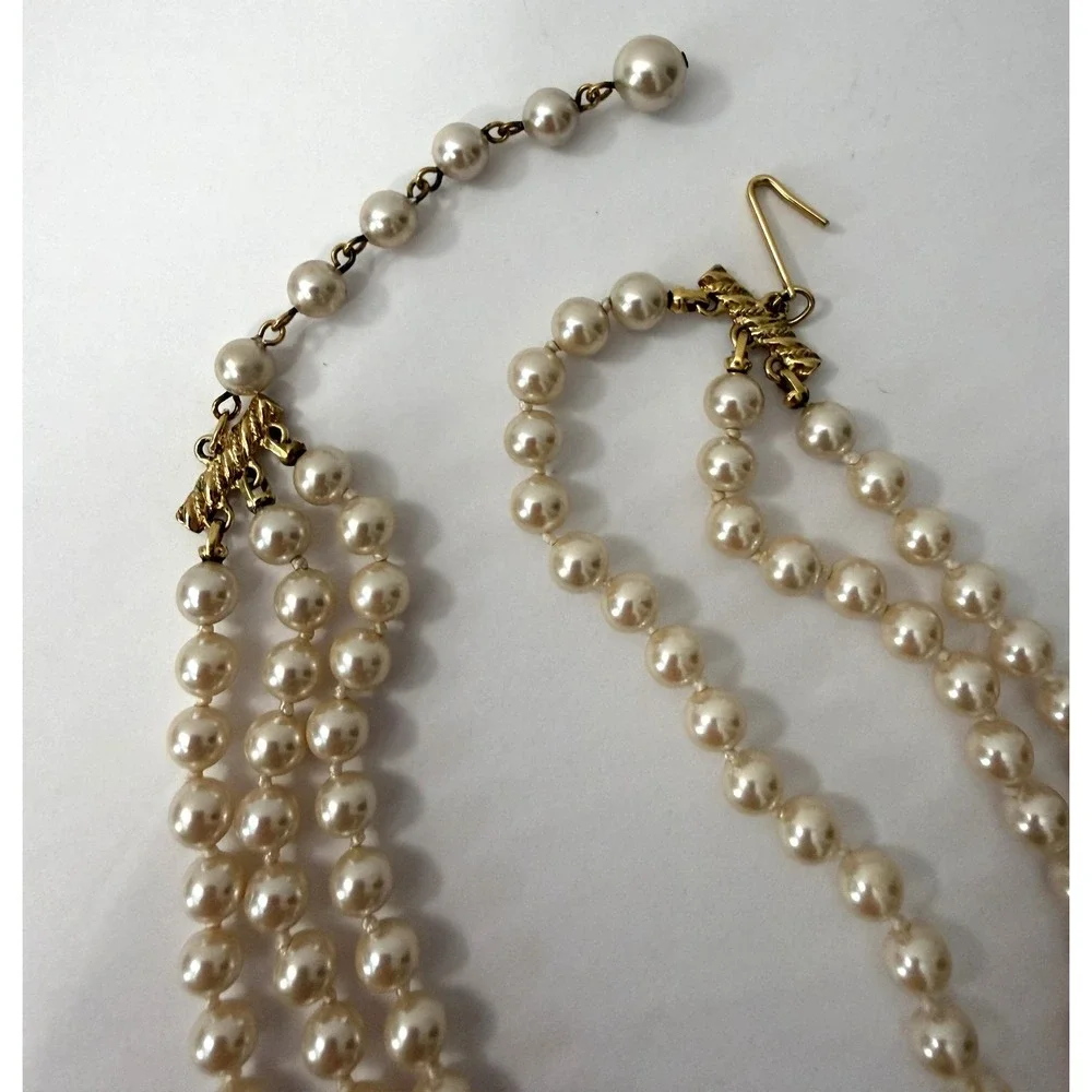 Vintage 4pc Costume Jewelry Lot Pearl Necklaces & Earrings
